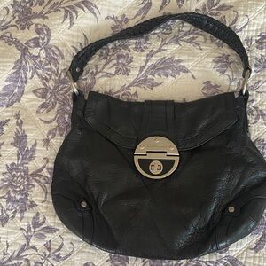 Elliott Lucca Black Leather Shoulder Bag with Braided Handle